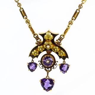 Appraisal: Victorian Egyptian Revival Karat Yellow Gold Amethyst and Pearl Pendant