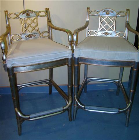 Appraisal: PAIR OF MAITLAND SMITH GILT PAINTED BAR STOOLS th century