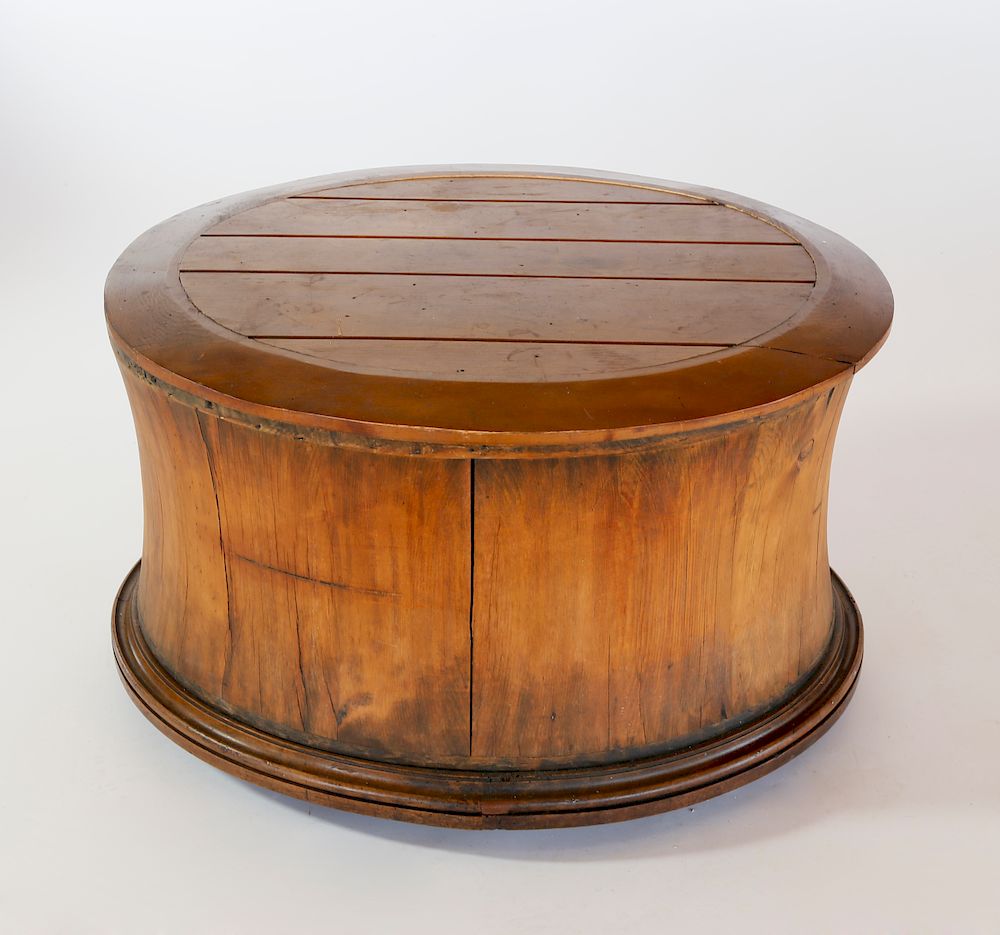 Appraisal: th Century Oval Pine and Walnut Storage Trunk Exclusive on