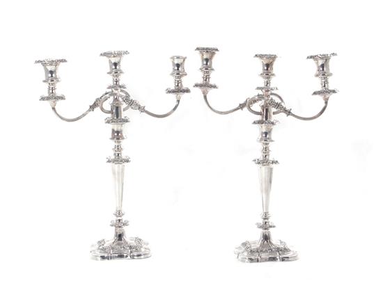 Appraisal: Pair silverplate three-light candelabra H W pcs