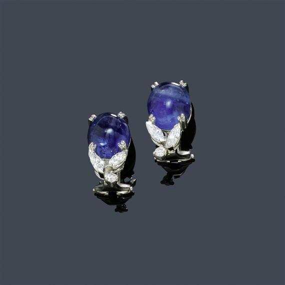 Appraisal: SAPPHIRE AND DIAMOND EAR CLIPS White gold Casual elegant ear