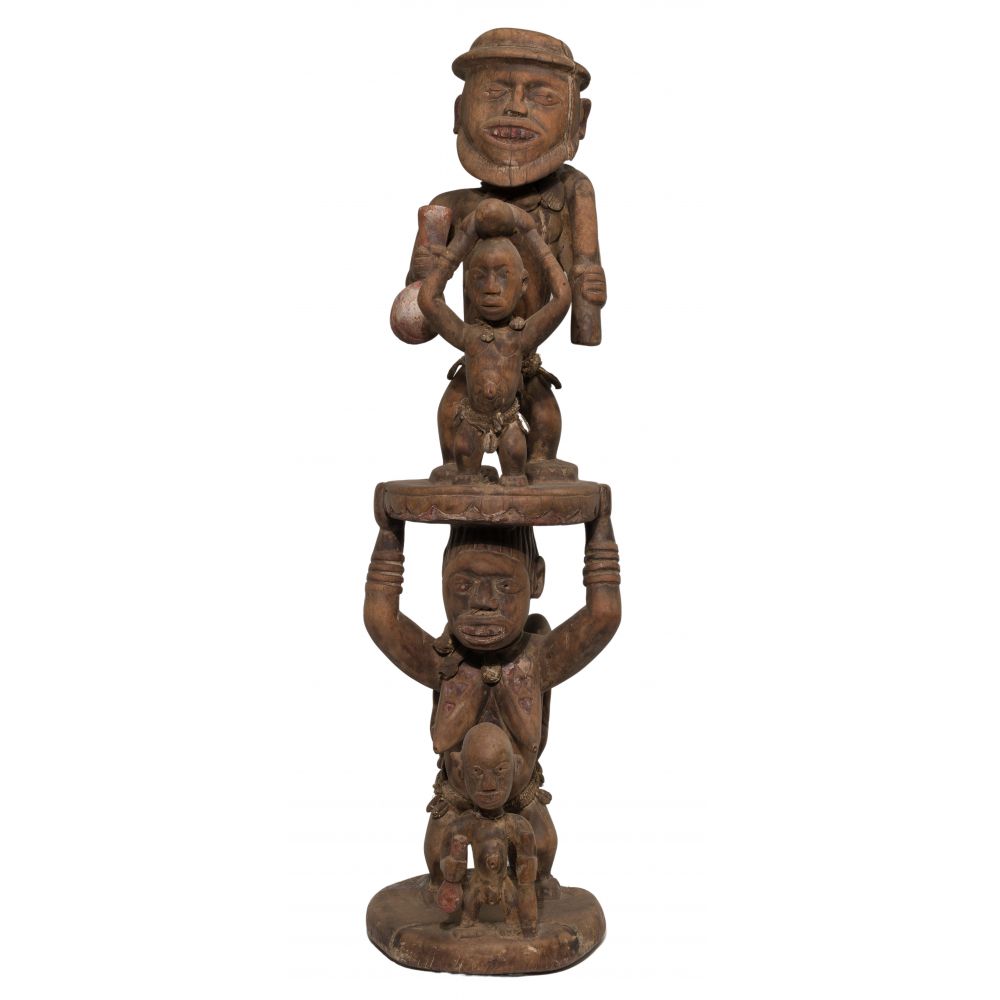 Appraisal: WEST AFRICAN YORUBA CARVED WOOD FIGURE GROUPFemale with children on