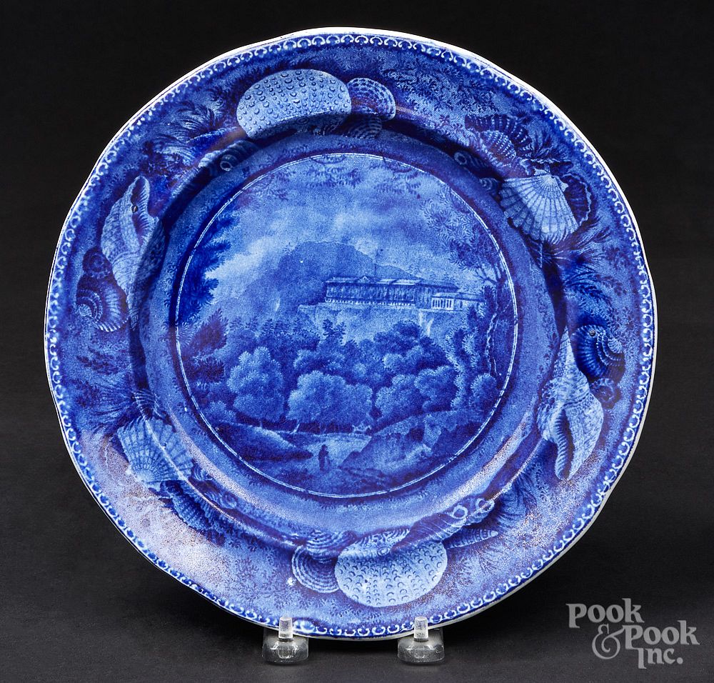 Appraisal: Historical blue Staffordshire plate Historical blue Staffordshire Pine Orchard House