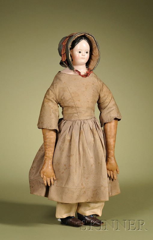 Appraisal: Papier-mache Child with Glass Eyes Germany c papier-mache shoulder head