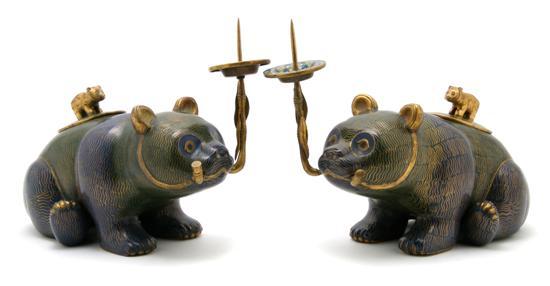 Appraisal: Pair of Chinese Cloisonne Censers in the form of bears