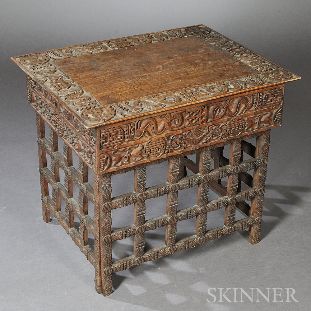 Appraisal: Low Table China rectangular the top bordered with carved decorations