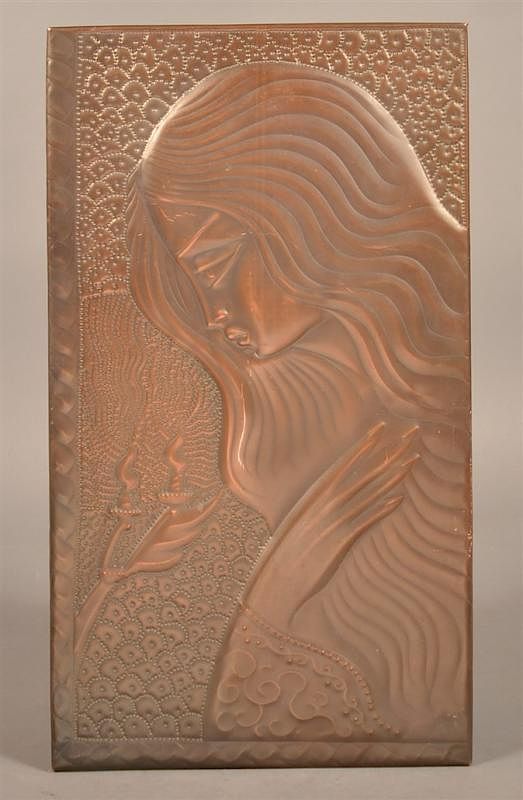 Appraisal: Art Nouveau Hand Embossed Copper Plaque Russian Art Nouveau Hand