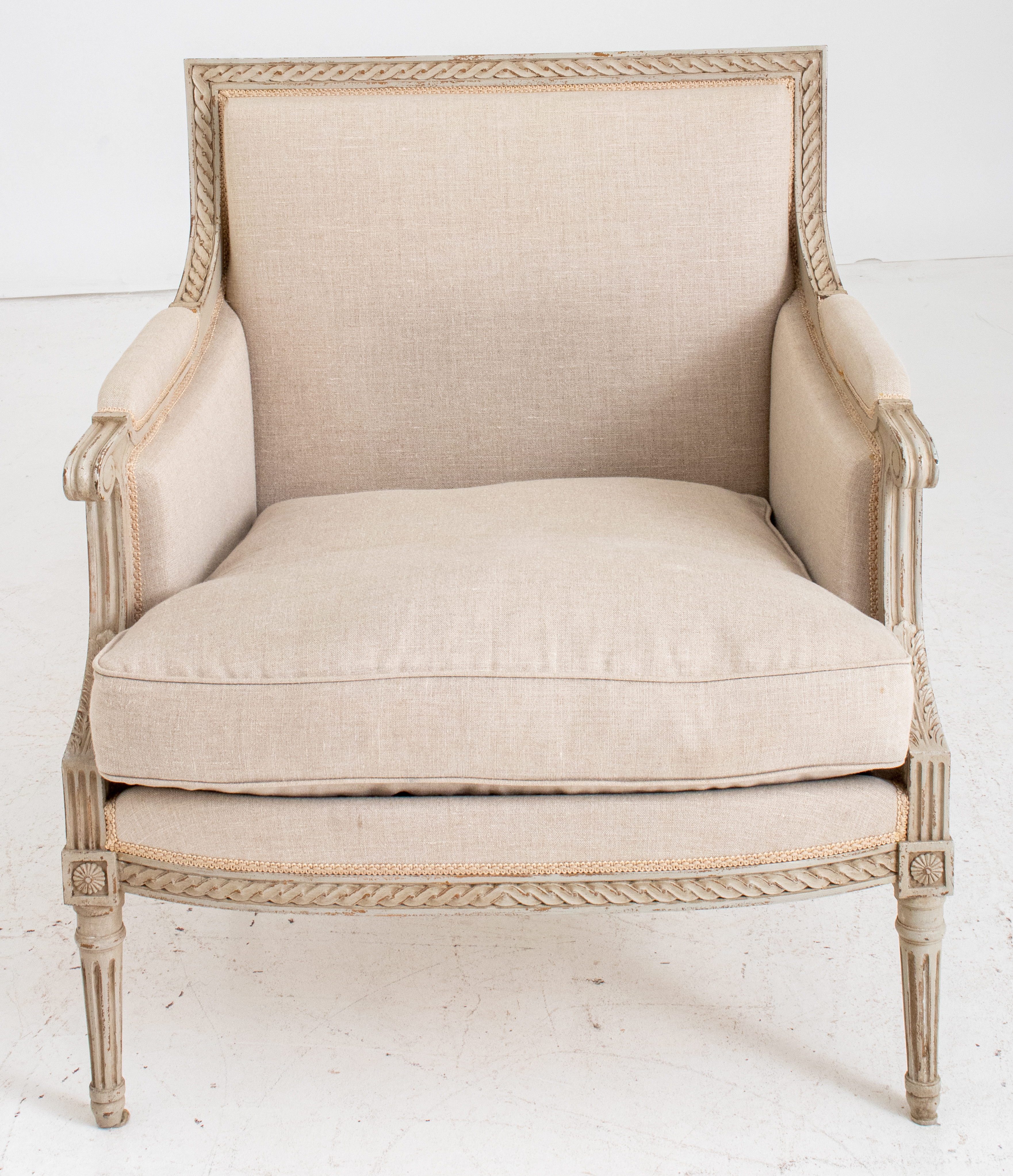 Appraisal: LOUIS XVI STYLE BERGERE ARMCHAIR Louis XVI style bergere armchair