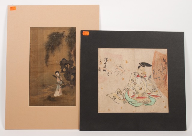 Appraisal: Two Japanese paintings th century one depicting a young woman