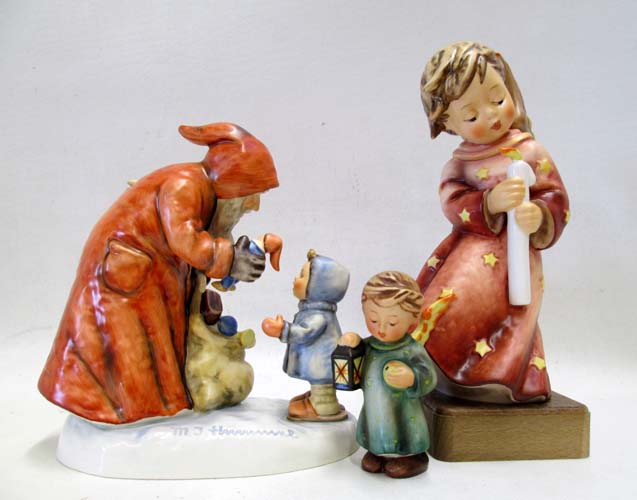 Appraisal: THREE GERMAN HUMMEL PORCELAIN FIGURINES St Nicholas' Day HUM TM-