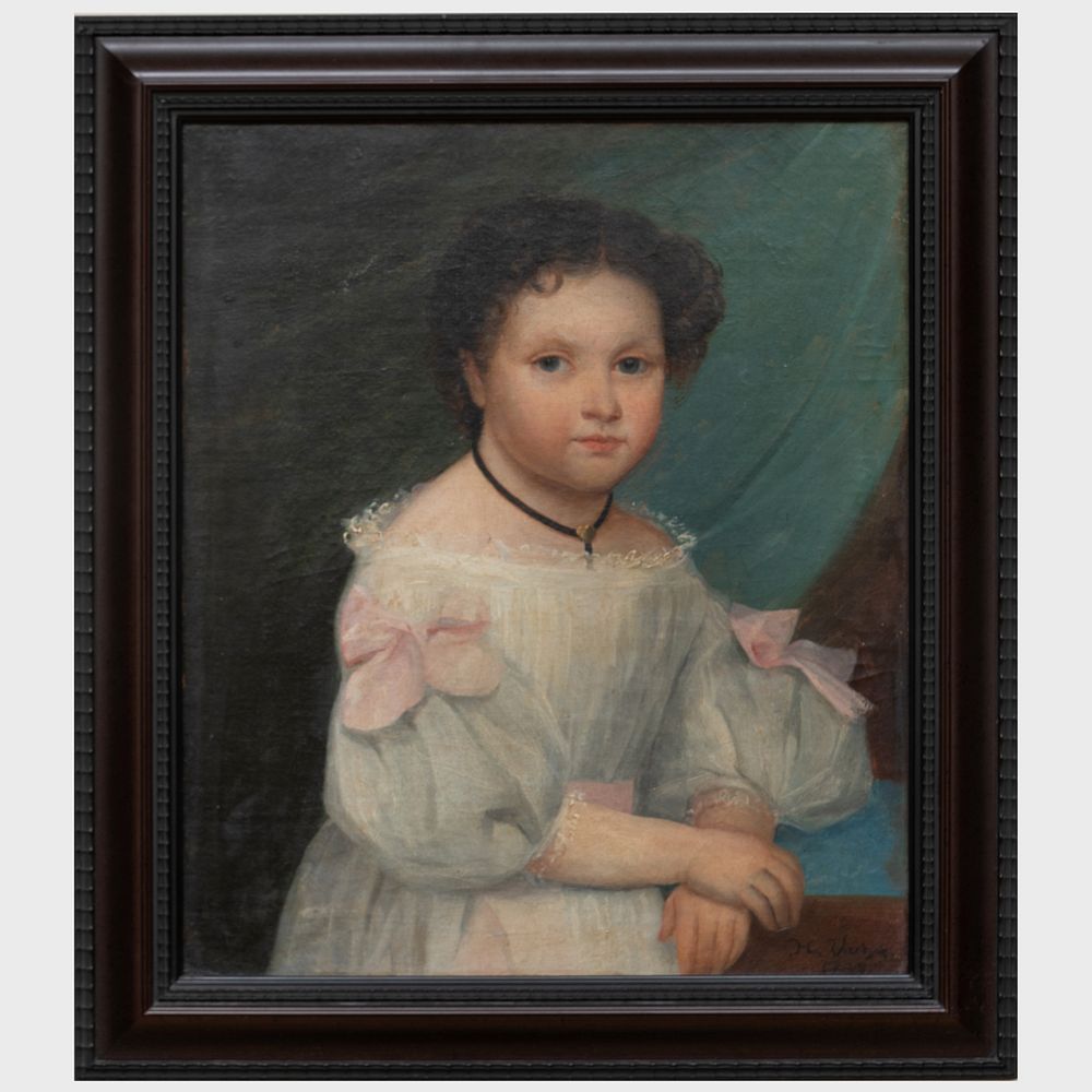 Appraisal: American School Portrait of a Girl in White Oil on