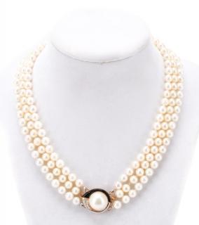 Appraisal: Three Strand Pearl Necklace Diamond Set Clasp Ladies three strand