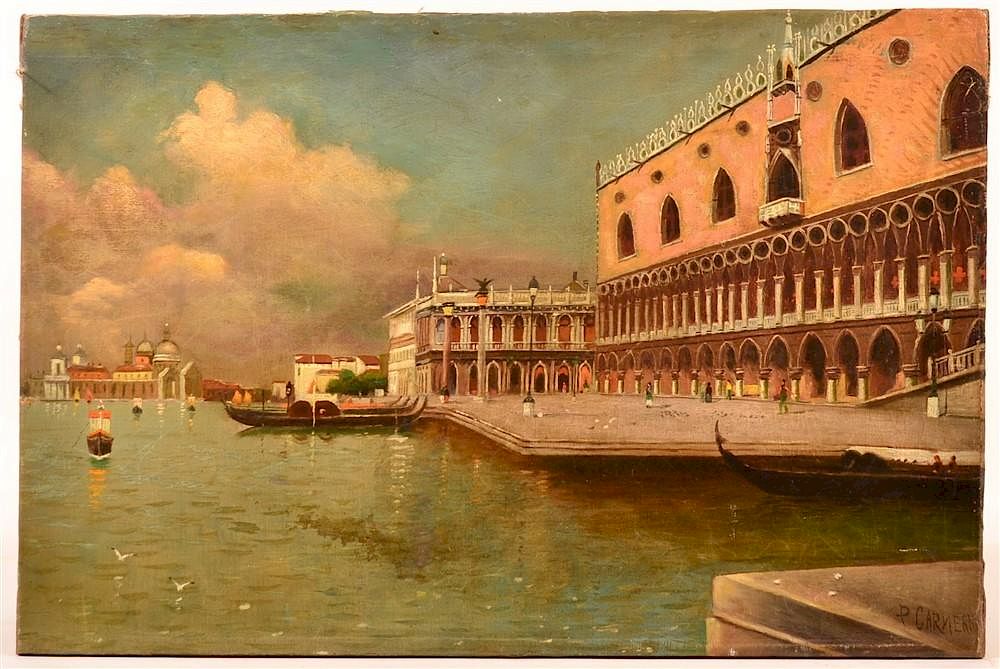 Appraisal: th Century Oil on Canvas Italian Harbor Scene th Century