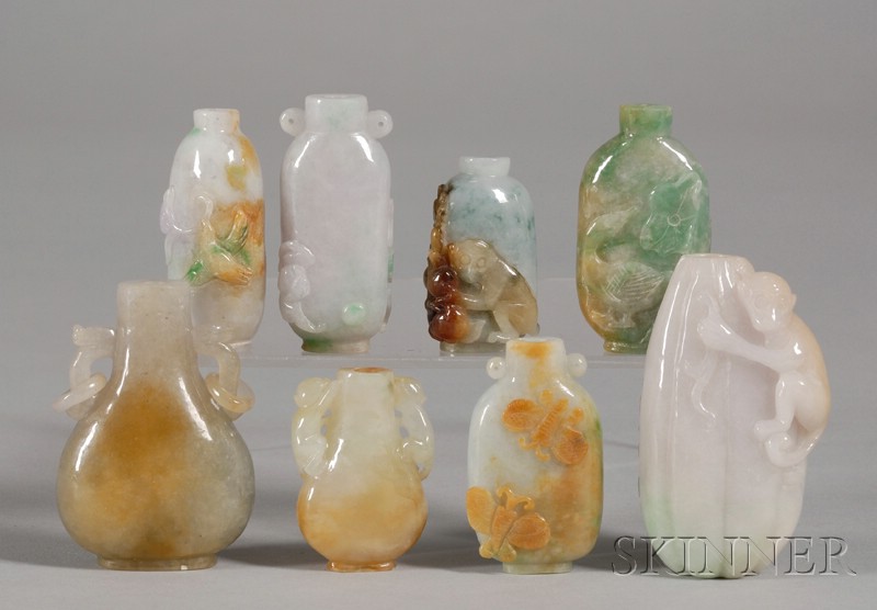 Appraisal: Eight Asian Stone Snuff Bottles including a bottle with two