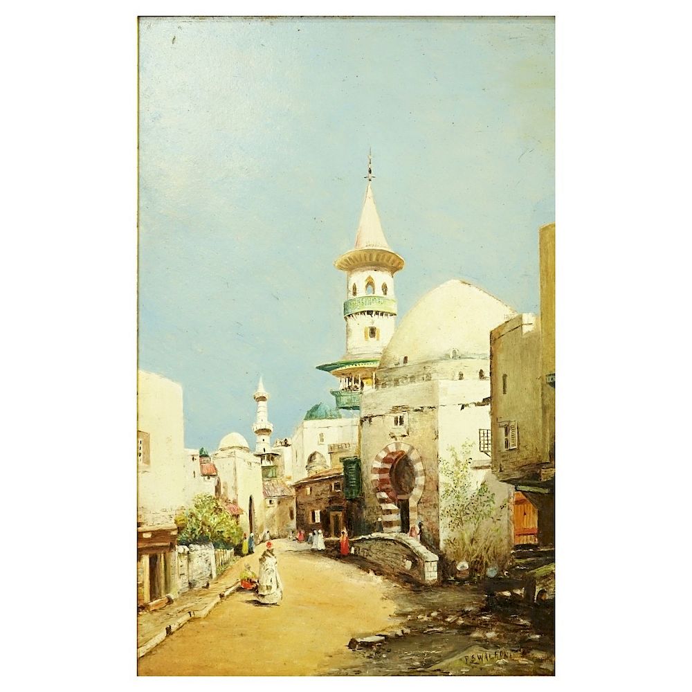 Appraisal: Orientalist School Oil Panel Tunisian Street Orientalist School Oil on