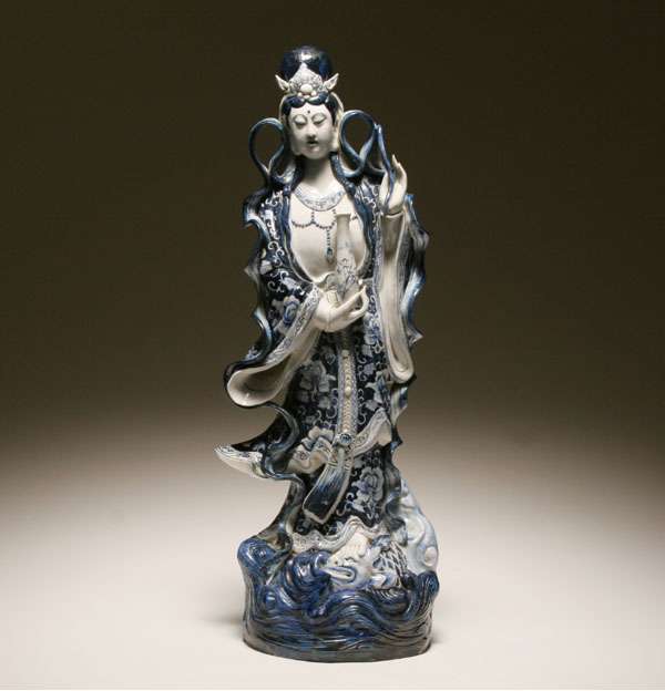 Appraisal: Statue of Guanyin large blue and white ceramic figure of