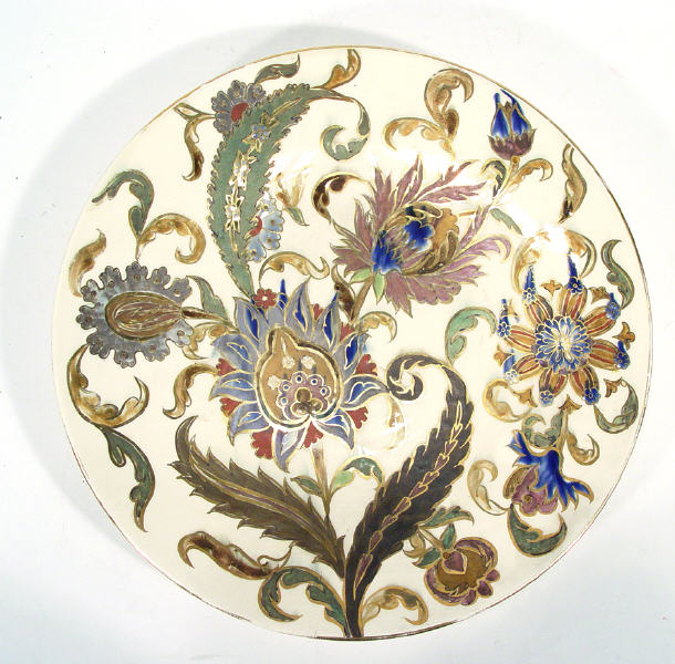 Appraisal: Continental Zsolnay style charger enamelled and gilded with flowers and