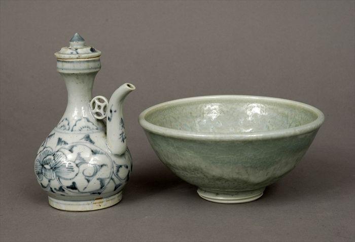 Appraisal: Chinese Celadon Bowl and a Blue and White Porcelain Wine