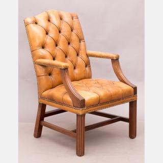 Appraisal: A Georgian Style Mahogany and Tuft Upholstered Armchair th Century