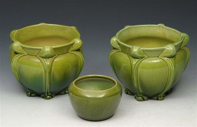 Appraisal: A PAIR OF BRETBY GREEN POTTERY SMALL JARDINIERES high and