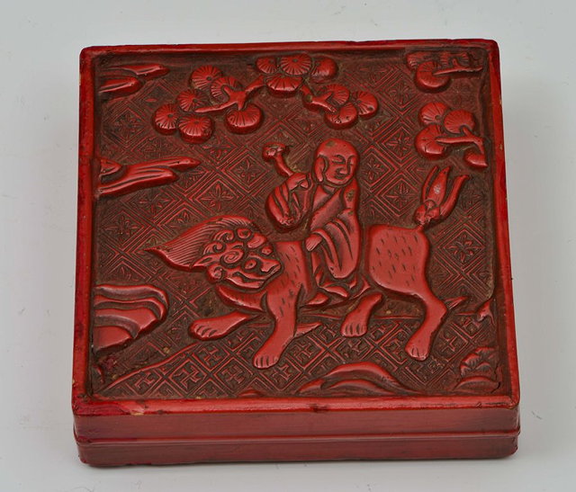 Appraisal: A CHINESE CINNABAR LACQUER BOX of square section decorated Immortals