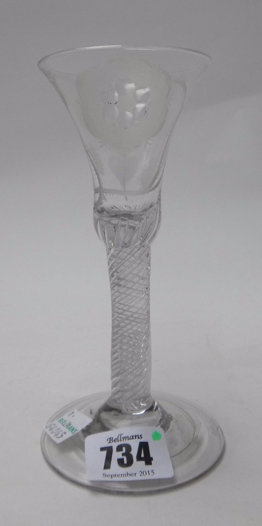 Appraisal: A Jacobite wine glass mid- th century the bell bowl