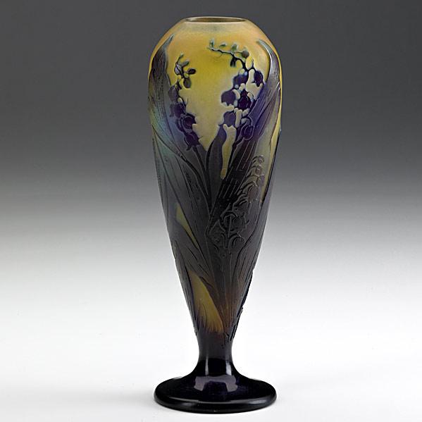 Appraisal: EMILE GALLECameo glass bud vase with lily of the valleyVery