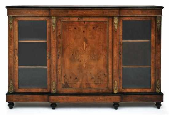 Appraisal: A fine Victorian burr walnut and ebonized breakfront bookcase Circa