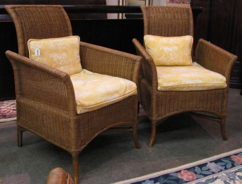 Appraisal: Set of Eight Vintage Wicker Arm Chairs with upholstered seats