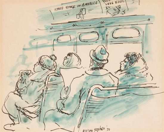 Appraisal: Aaron Sopher American - On the Bus pen and ink