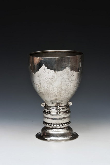 Appraisal: Danish silver Arts Crafts hammered goblet Christian Heise assay mark