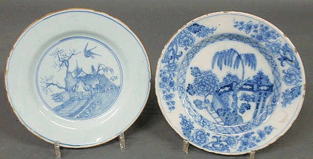 Appraisal: Two blue and white Delft plates th c each approx