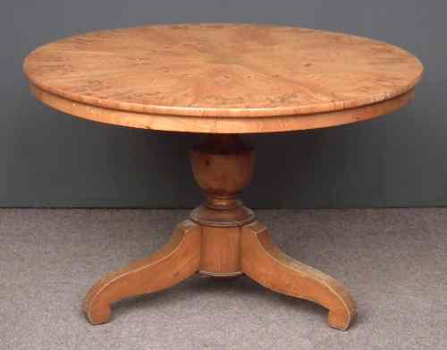 Appraisal: A th Century Scandinavian burr ash circular tripod table the