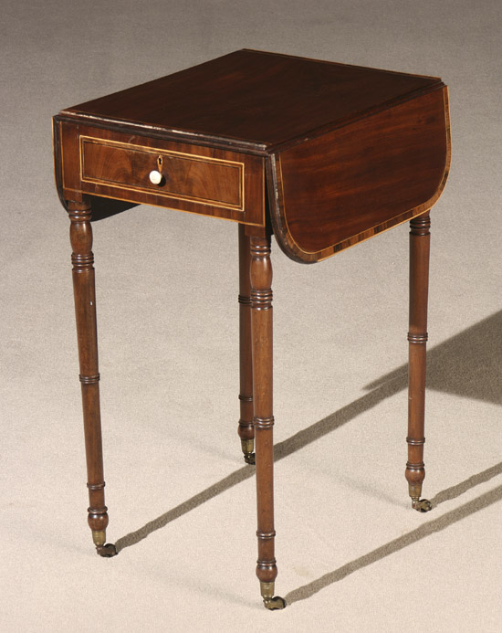 Appraisal: Regency Rosewood and Satinwood Crossbanded Mahogany Drop-Leaf Diminutive Work Table