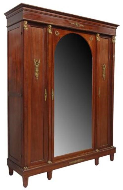 Appraisal: FRENCH EMPIRE STYLE MAHOGANY MIRRORED ARMOIREFrench Empire style mahogany armoire