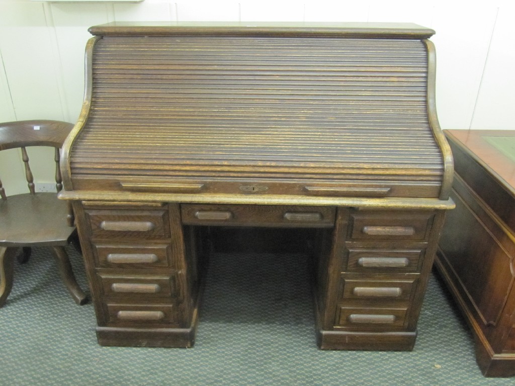 Appraisal: Globe Wernicke Co oak roll top desk