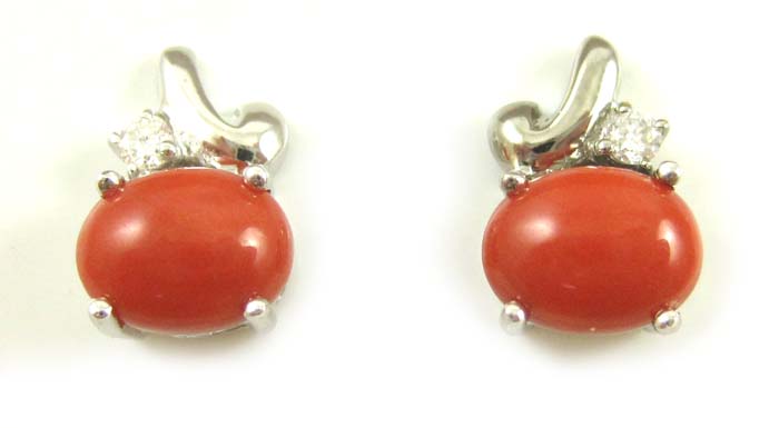 Appraisal: PAIR OF CORAL AND DIAMOND EARRINGS each k white gold