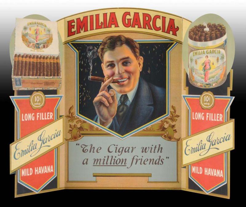 Appraisal: Emilia Garcia Cigar Cardboard Tri-Fold Sign Description Circa s to