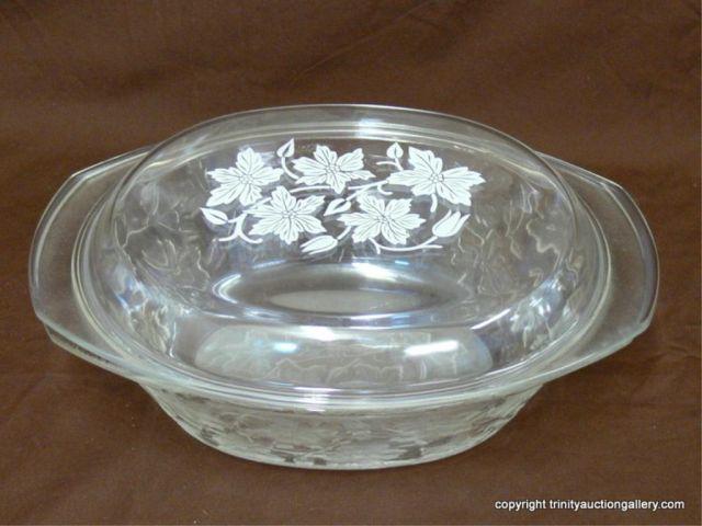 Appraisal: Holly Hock Embossed Glass Baking Bowl with lid that has