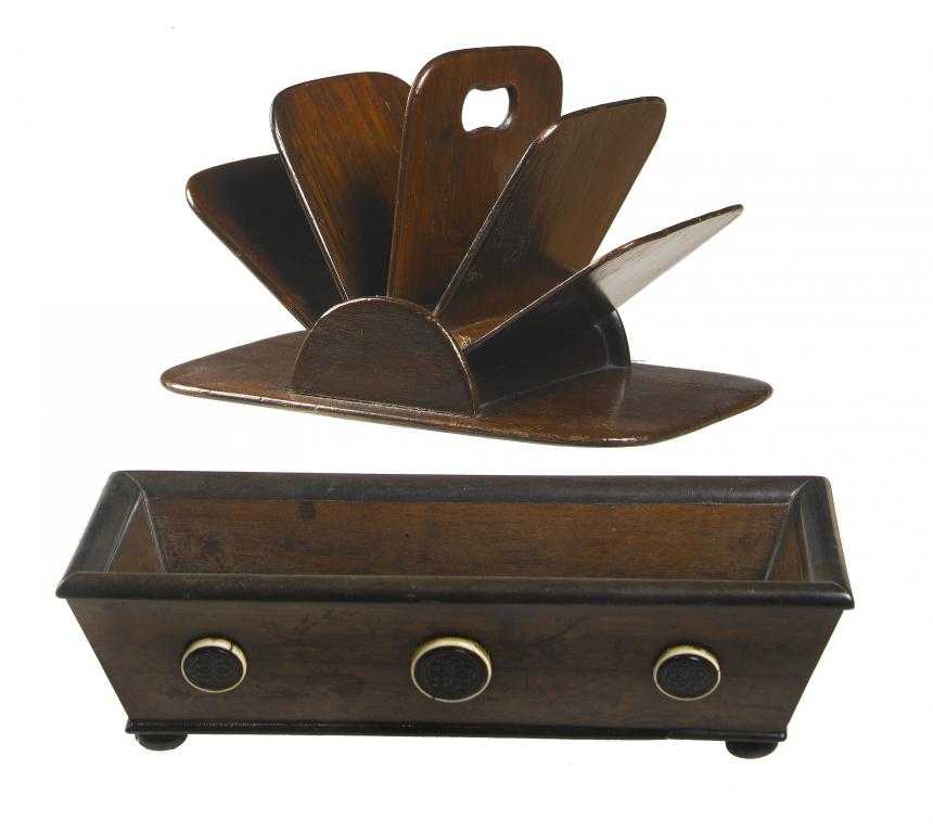 Appraisal: A VICTORIAN IVORY AND EBONY-MOUNTED ROSEWOOD PEN TRAY the flared