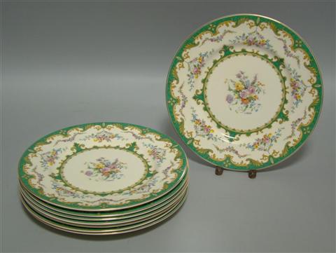 Appraisal: SET OF EIGHT MYOTT SEVRES GREEN GROUND PLATES Sevres pattern