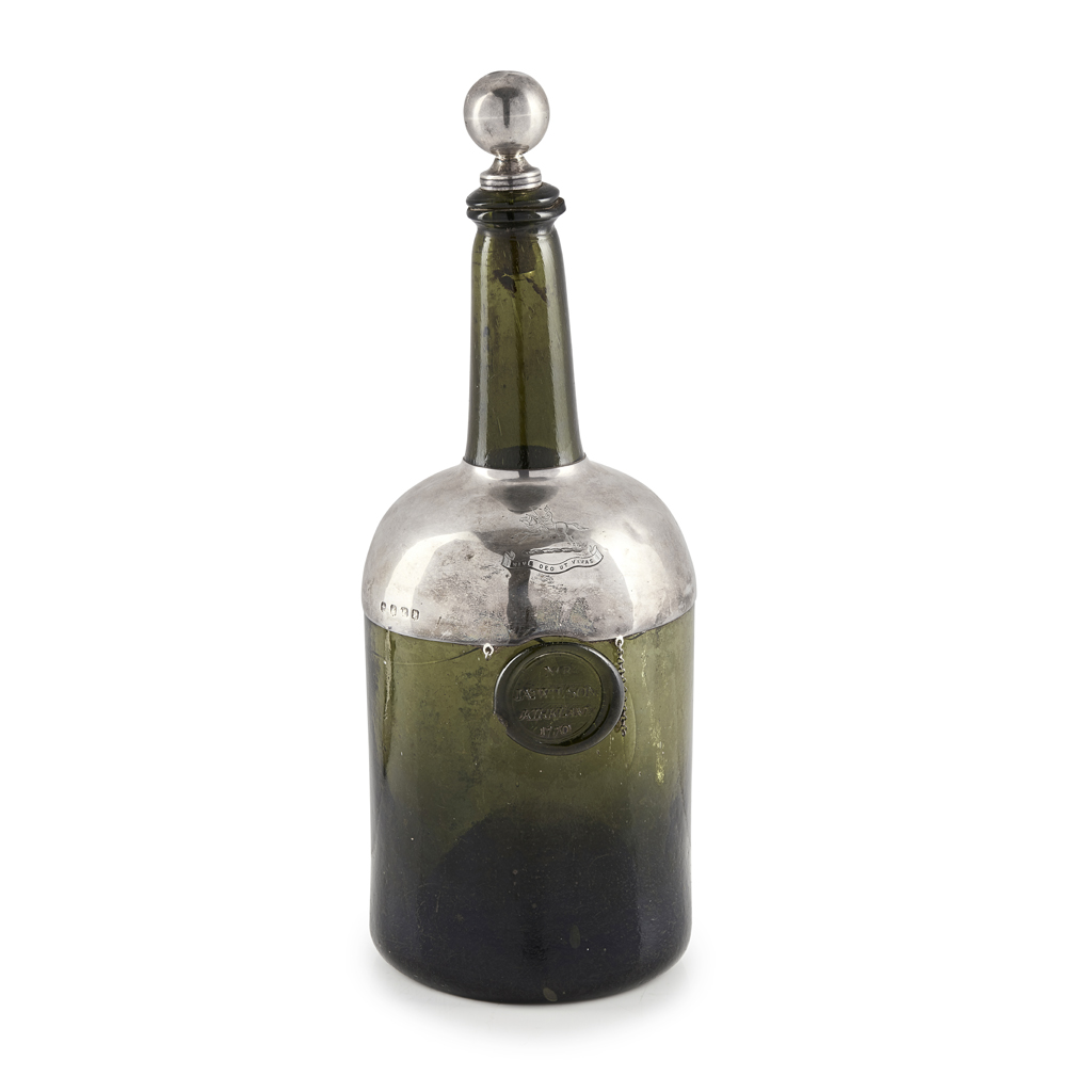 Appraisal: A GLASS SEAL BOTTLE TH CENTURY the olive green glass