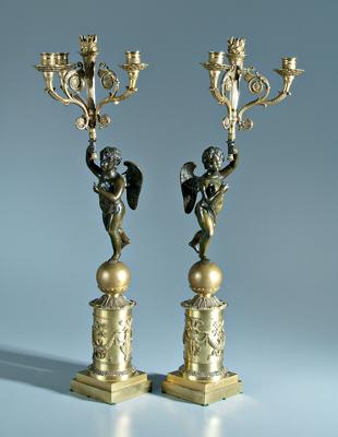 Appraisal: Pair French Empire figural candelabra gilt and patinated bronze with