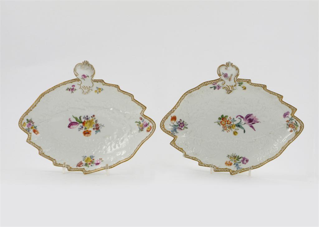 Appraisal: A pair of unusual Meissen double leaf dishes