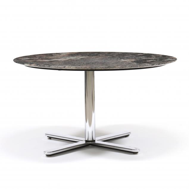 Appraisal: CHROME AND GRANITE PEDESTAL TABLE Circa possibly Roche Bobois circular