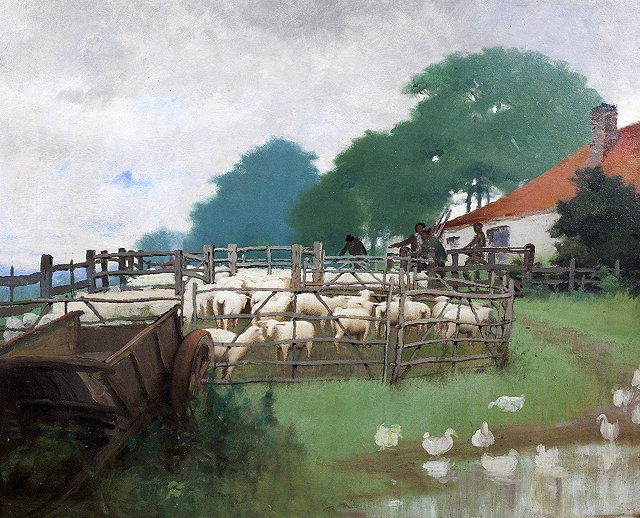 Appraisal: Henry Jones Thaddeus Irish - The sheep pen Brittany signed