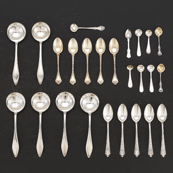 Appraisal: STERLING SILVER ASSORTED SPOONS Including sterling silver salts demitasse spoons