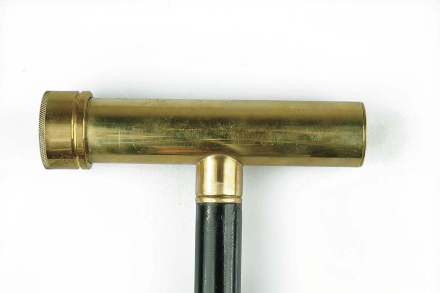 Appraisal: KALEIDOSCOPE CANE th C gadget cane Large brass kaleidoscope mounted