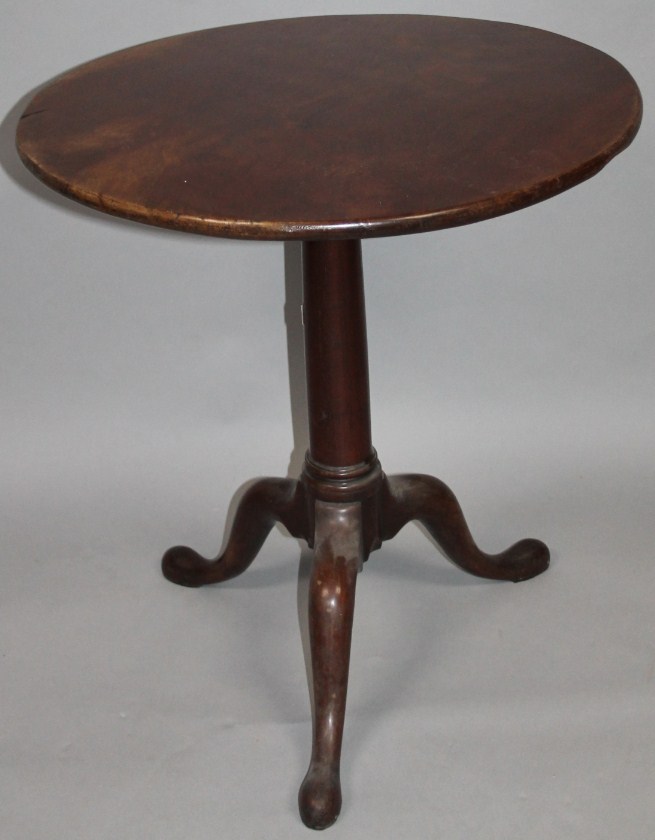 Appraisal: An thC mahogany one piece snap top table the circular