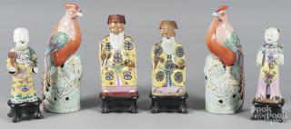 Appraisal: Four Chinese porcelain figures together with a pair of cockerels